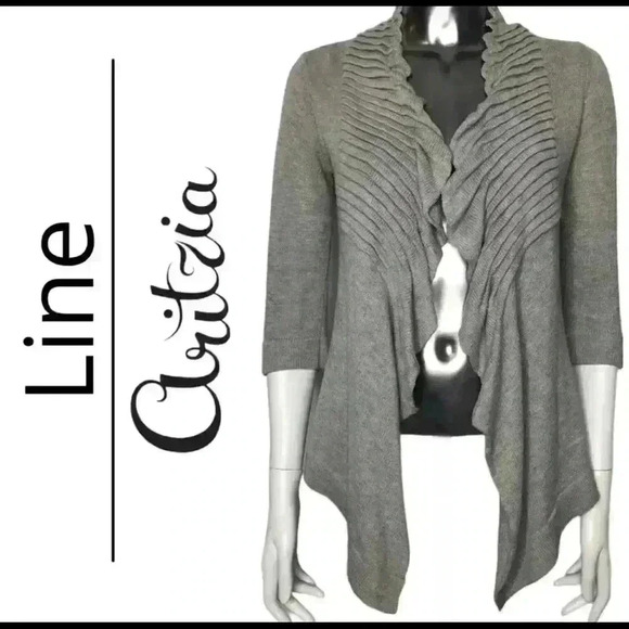Aritzia Line for Aritzia Grey Pleated Ribbed Neckline cardigan Small - Picture 1 of 5